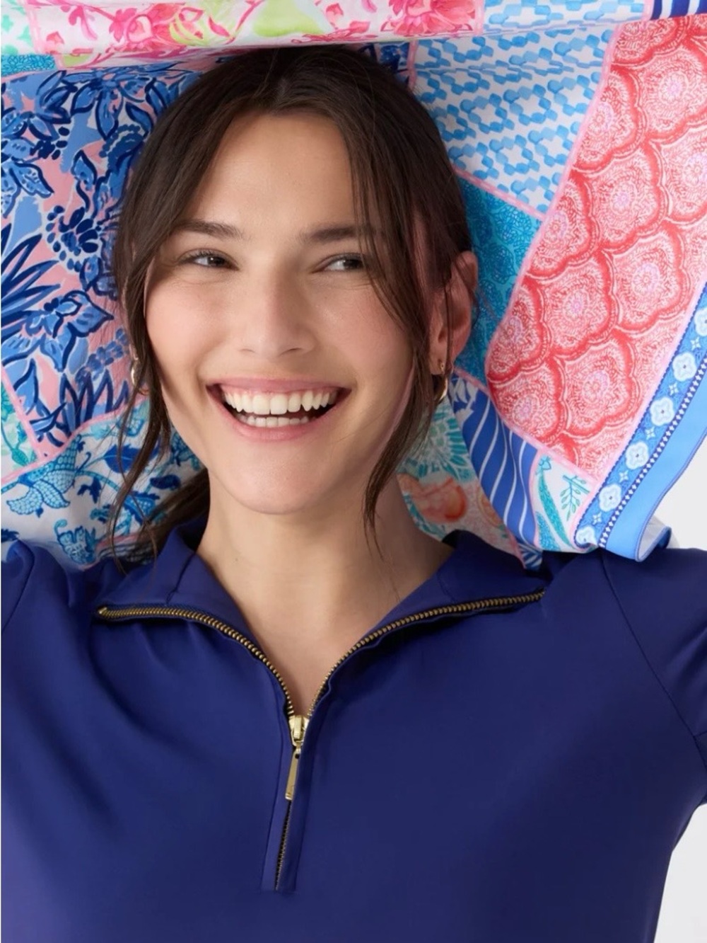 NWT CABANA LIFE Printed Patchwork Scarf 2025 Printed, blue and pink - Picture 2 of 5